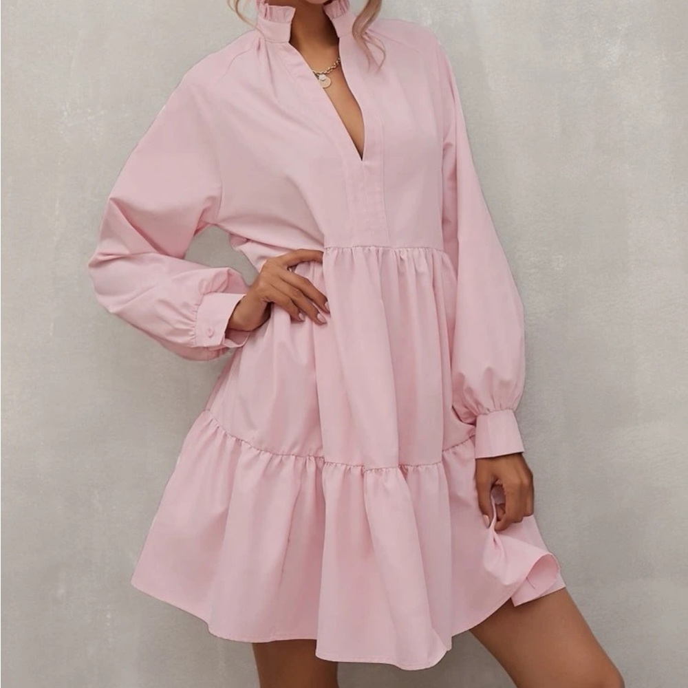 Long sleeve pink ruffle dress